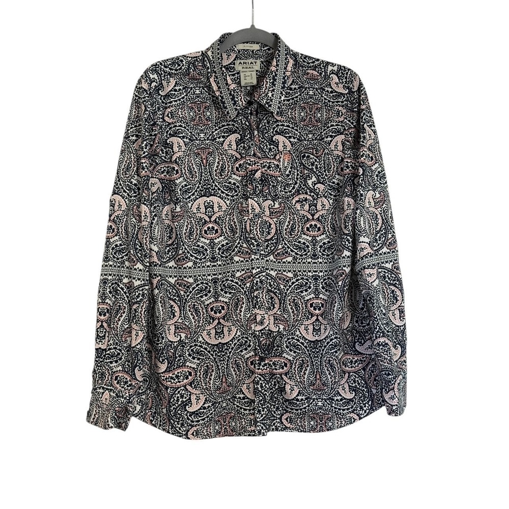NWOT Ariat KIRBY PAISLEY Western  Button Pink Blue Womens XL long‎ sleeve